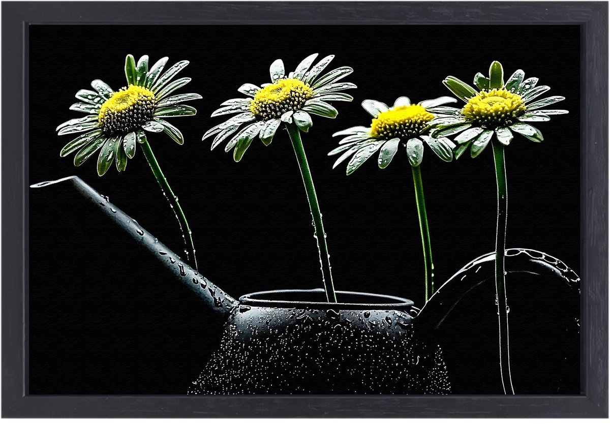 Bloemen in gieter met druppels - Bloemen wanddecoratie - Schilderij op canvas gieter - Hyp
