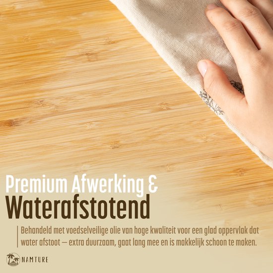 Namture Ensemble de planches à découper avec support – 3 Planches à découper – Design Uniek et Extra épais – Planche à découper en Bamboe de Premium – Antidérapante – Planche à boissons – Planche à tapas – Planche de service – Planche à fromage