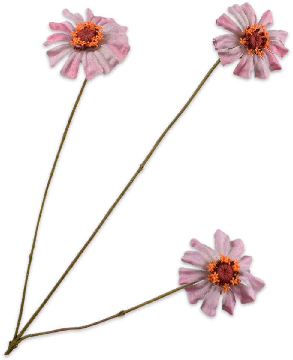 Silk-ka Kunstbloem-Zijde Bloemen Zinnia Tak Roze-Oranje 64 cm Per 2 Stuks