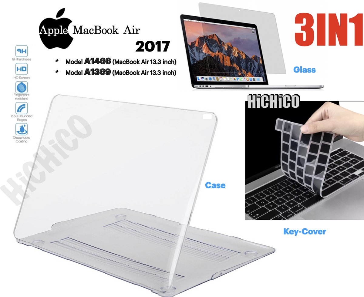 Hoesje Geschikt voor MacBook Air 13 inch 2017 modellen A1466 / A1369 - MacBook Air 13 inch hoes 2017 + MacBook Air 2017 Scherm beschermer en Toetsenbordafdekking - MacBook Air 2017 13 inch hardcase - MacBook Air 2017