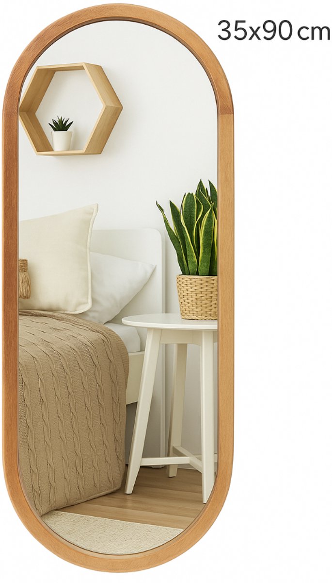 MISOU Passpiegel hangend - Ovaal - Wandspiegel - Hout - 35x90 cm - Spiegel hangend - Wanddecoratie - Miroir Mural - LOLA