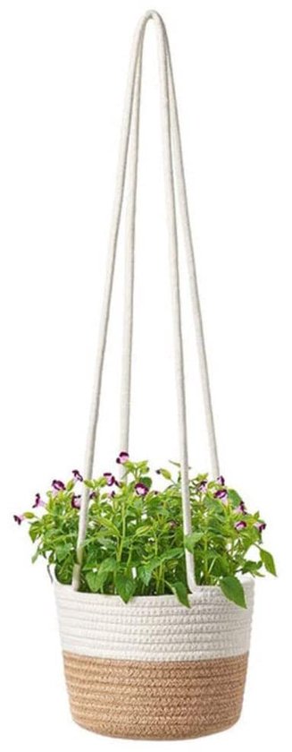 Foto: Trankielo handgeweven hangende plantenmand van 20 cm katoenen touw geschikt voor binnen en buiten