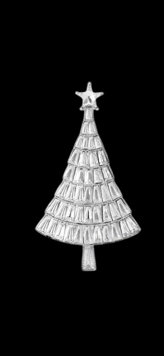 Broche Kerstboom Strass Zilverkleurig ( 6.7 x 3.8 cm )
