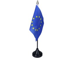 Vlag Europa tafelvlaggetjes - 1x stuks - 10 x 15 cm vlag - zwarte standaard - Supporters - Versiering - Sport - Fans - Europe
