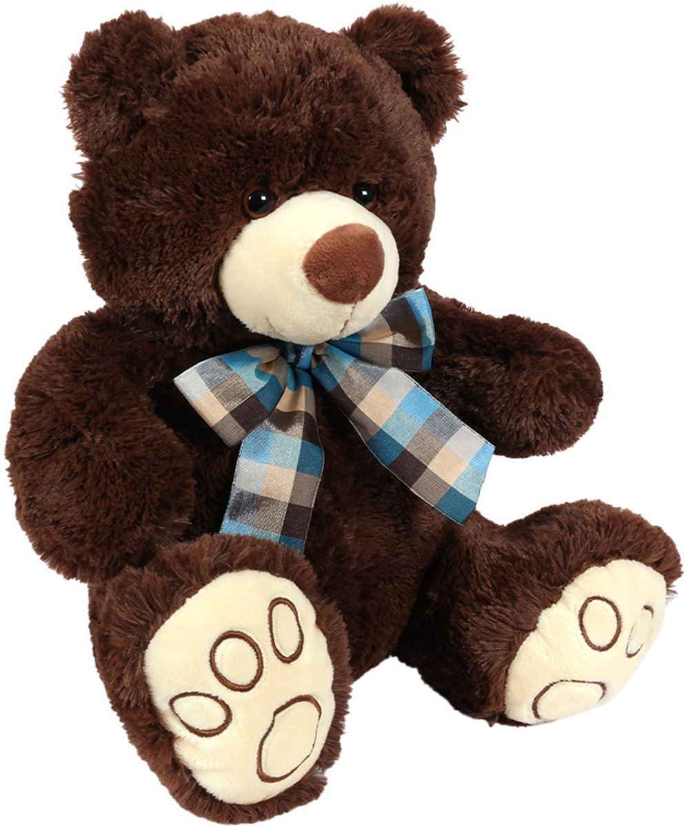 PIA Soft Toys - Pluche knuffeldier - Beer donkerbruin met strik - 32 cm