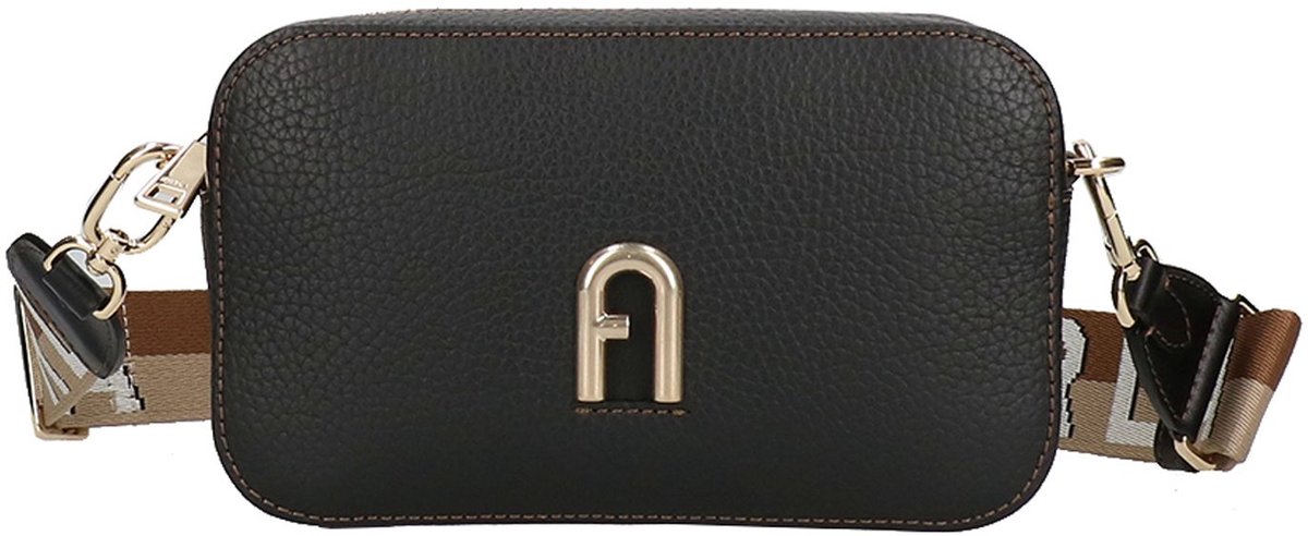 FURLA Leren Schoudertas Primula Mini Crossbody Webb Nero + Corda Naturale Zwart