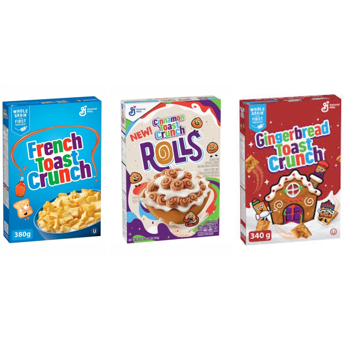 General Mills Multipak (French Toast Crunch, Cinnamon Toast Crunch Rolls , Gingerbread Toast Crunch) (380g, 303g, 340g)