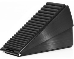 Deurstopper - Wigvormige hoge deurstopper - met verstelbare veer - Zware deurstopper - voor deuronderkant - Veiligheidsrubber - RVS - Deurwigstopper voor elke massieve deur (Zwart)