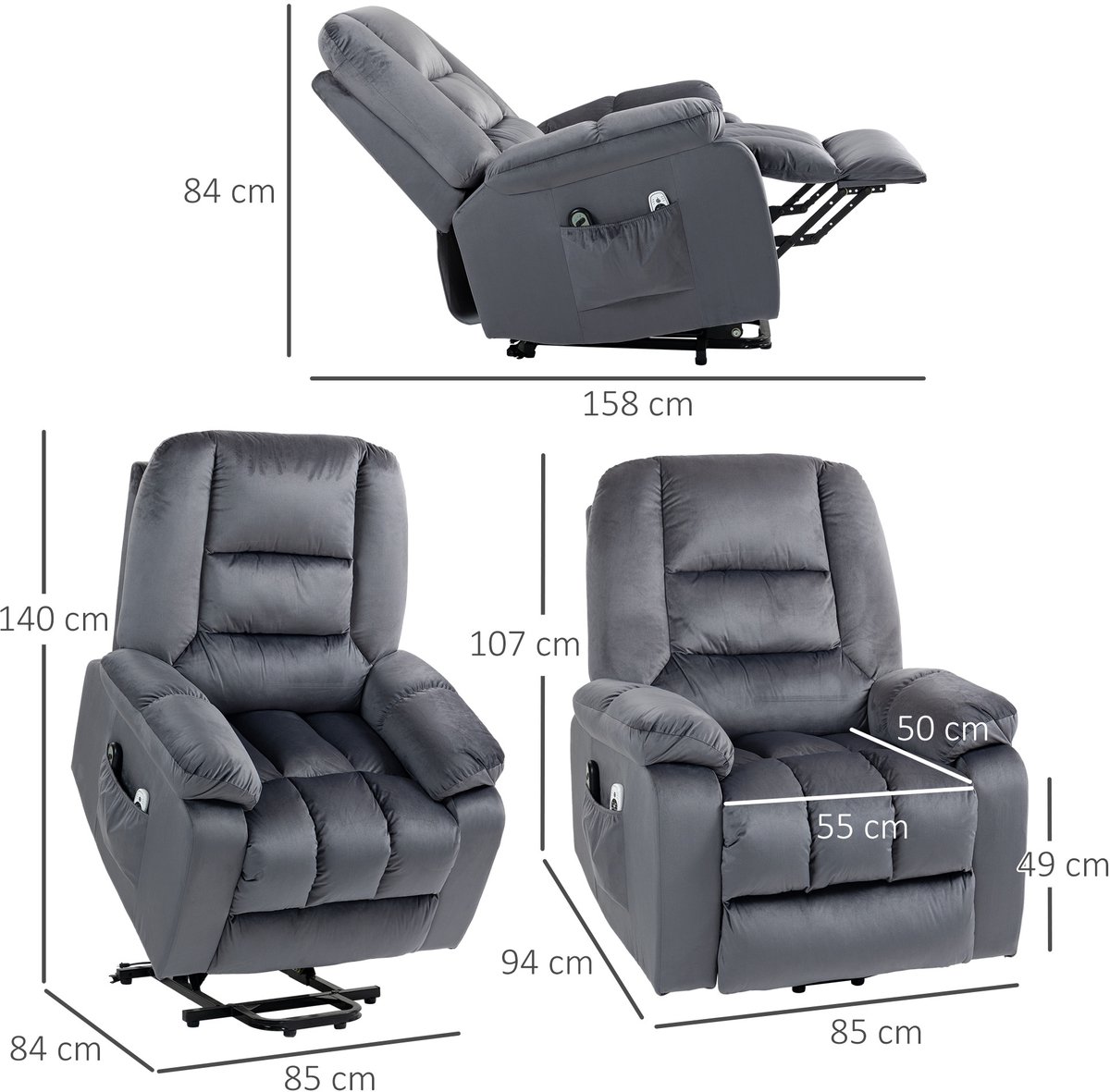 Afbeelding 3 van HOMCOM Relaxfauteuil met Elektrische Verhoger Grijs