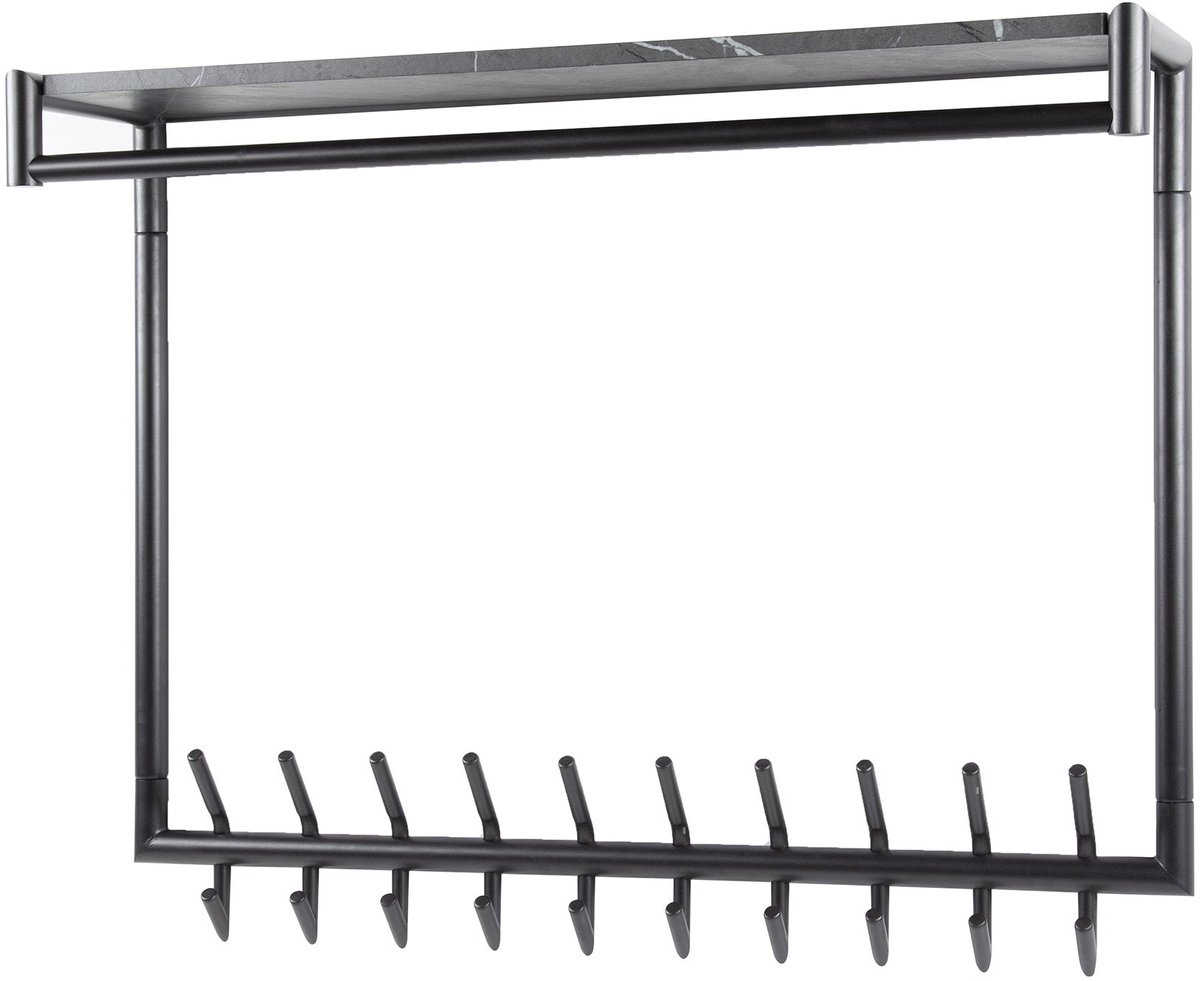 Luxe Kapstok Hangend 20 Haken - Wandkapstok Muur - Kapstokhaak 20x - Kapstokken Industrieel Staand - Wandkapstok met Hoedenplank Hout & Zwart Metaal Landelijk - Wandkapstok met Plank (100 x 27 x 80 cm)