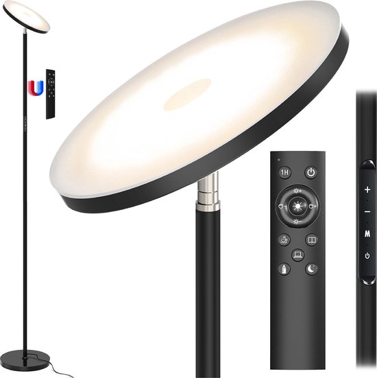 PreeOtti Vloerlamp, woonkamer, dimbaar, staande lamp met afstandsbediening, 4 kleurtemperaturen en traploos dimbaar, moderne leeslamp voor woonkamer, slaapkamer, kantoor PreeOtti Vloerlamp, woonkamer, dimbaar, staande lamp met afstandsbediening, 4 kleurtemperaturen en traploos dimbaar, moderne leeslamp voor woonkamer, slaapkamer, kantoor