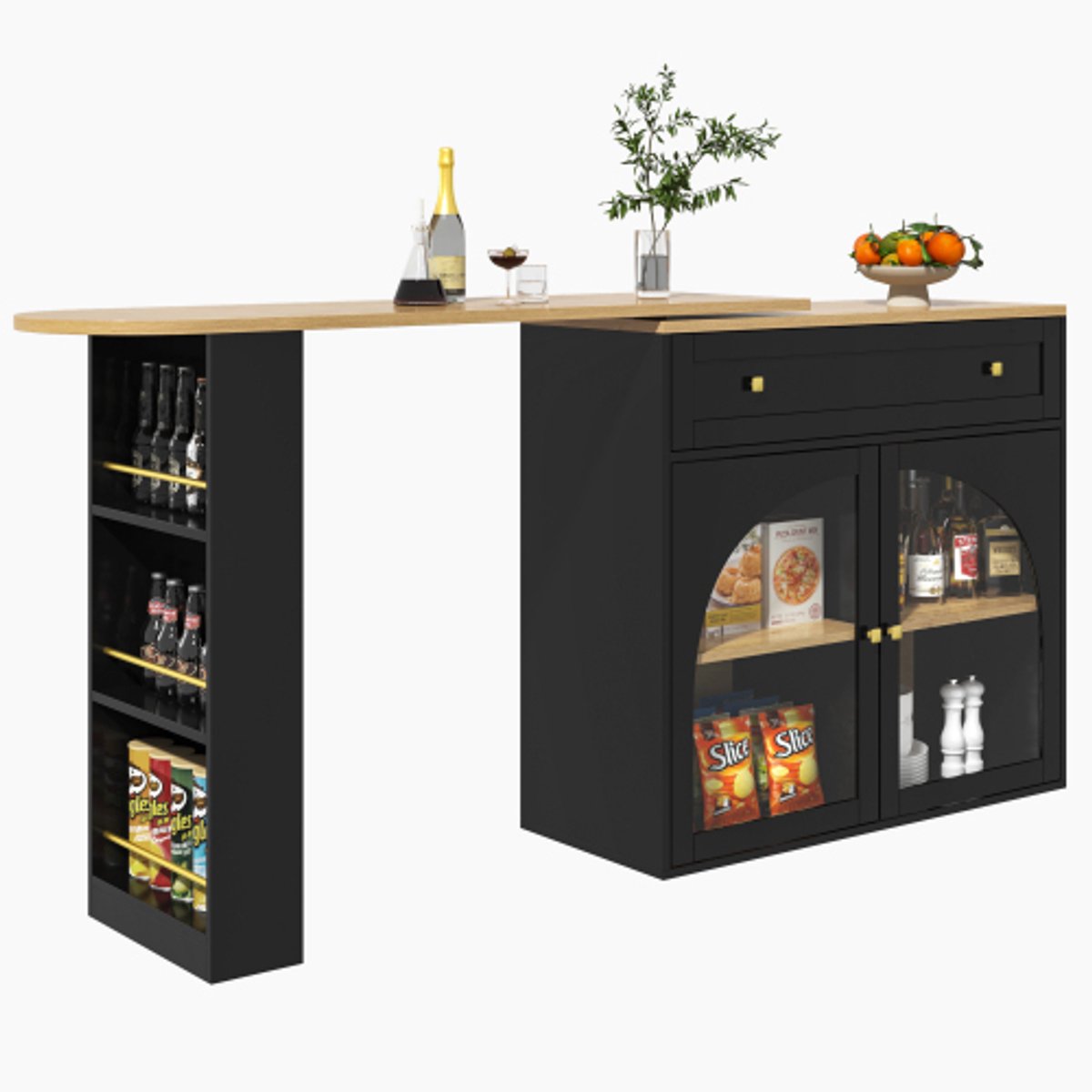 Uitschuifbare bartafel met opbergruimte (138-204×39×104cm), 360° draaibare eettafel, moder