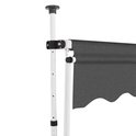 Détail de fixation d'un auvent gris sur un poteau blanc avec un verrou.