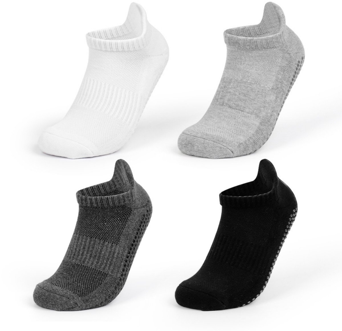 4 paar antislip yogasokken - badstof katoenen sokken - verdikte zweetabsorberende en anti-geur sokken - met antislipfunctie - geschikt voor Pilates, ballet, ballet, op blote voeten, ziekenhuis antislipsokken - unisex (XL, 47-50)