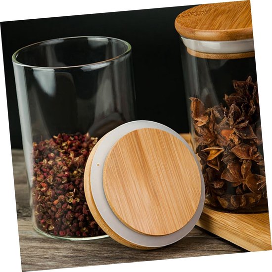 Foto: Generieke 1 set multifunctionele voorraadpot ge soleerde bento opbergmachine met deksel keukenpotten keukenopslag glazen pot theepot glazen voorraadpot met deksel kruidenpot met bamboe