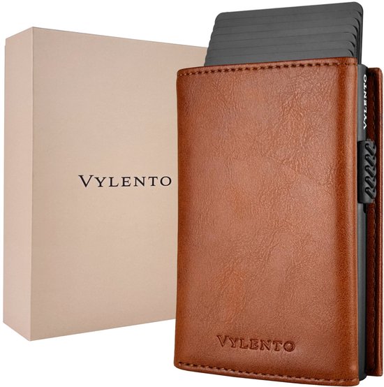 Vylento Expedition - Kaarthouder Uitschuifbaar - Pasjeshouder Mannen & Vrouwen met Portemonnee - RFID Creditcardhouder 12 pasjes met Rits - Geldvak/Muntvak - Luxe Cadeaubox - Bruin