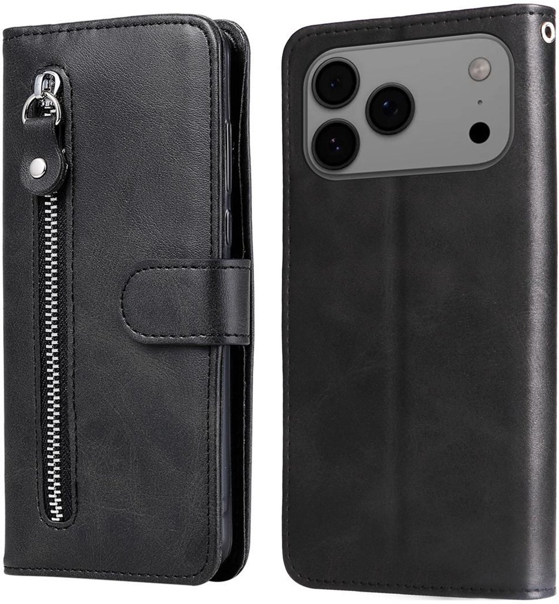 Mobigear Telefoonhoesje geschikt voor Apple iPhone 17 Pro Max Hoesje | Mobigear Zipper Bookcase Portemonnee | Pasjeshouder voor 3 Pasjes | Telefoonhoesje voor Pinpas / OV Kaart / Rijbewijs - Zwart