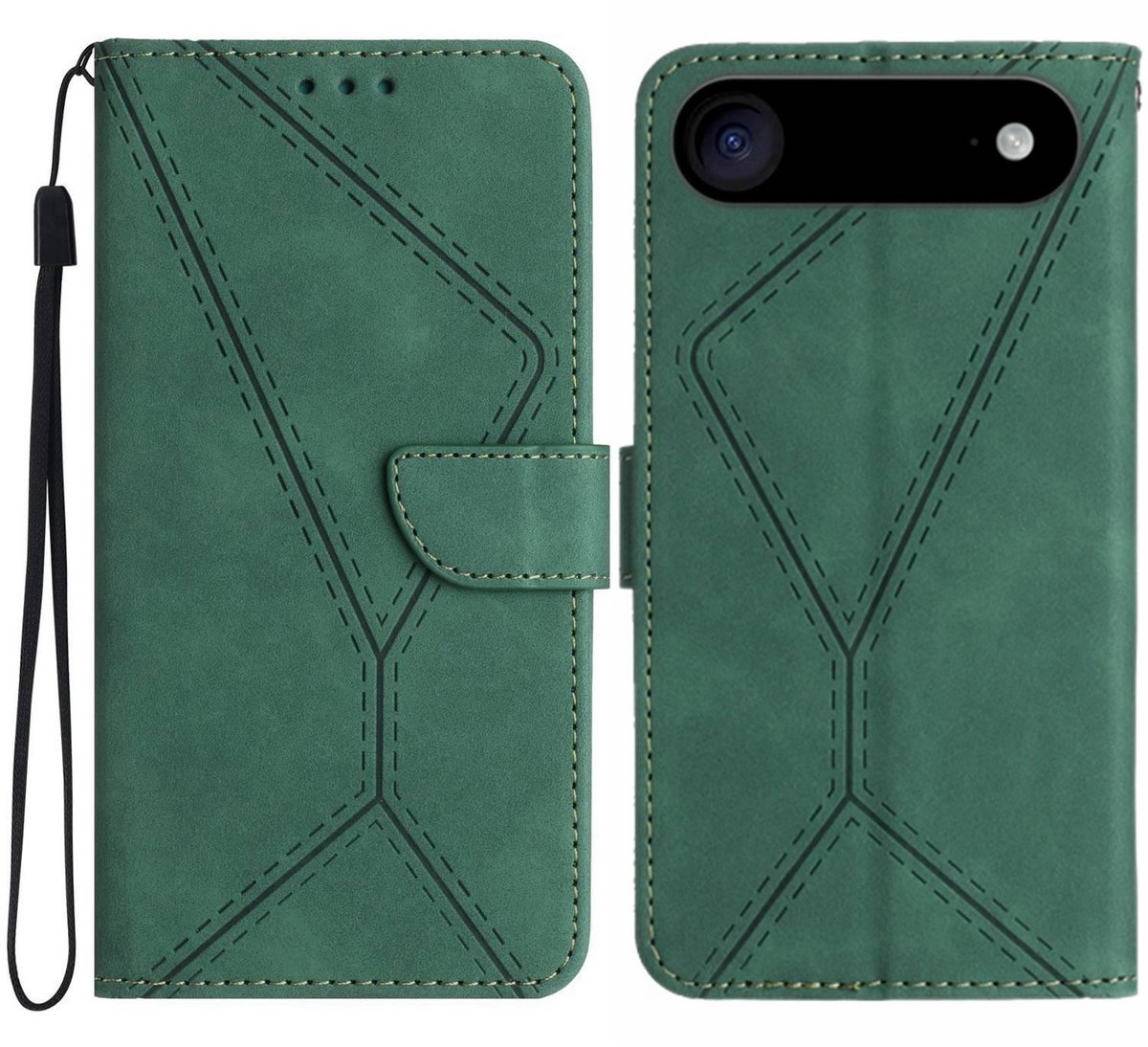 Mobigear Telefoonhoesje geschikt voor Apple iPhone Air Hoesje | Mobigear Stitch Bookcase Portemonnee | Pasjeshouder voor 3 Pasjes | Telefoonhoesje voor Pinpas / OV Kaart / Rijbewijs - Groen