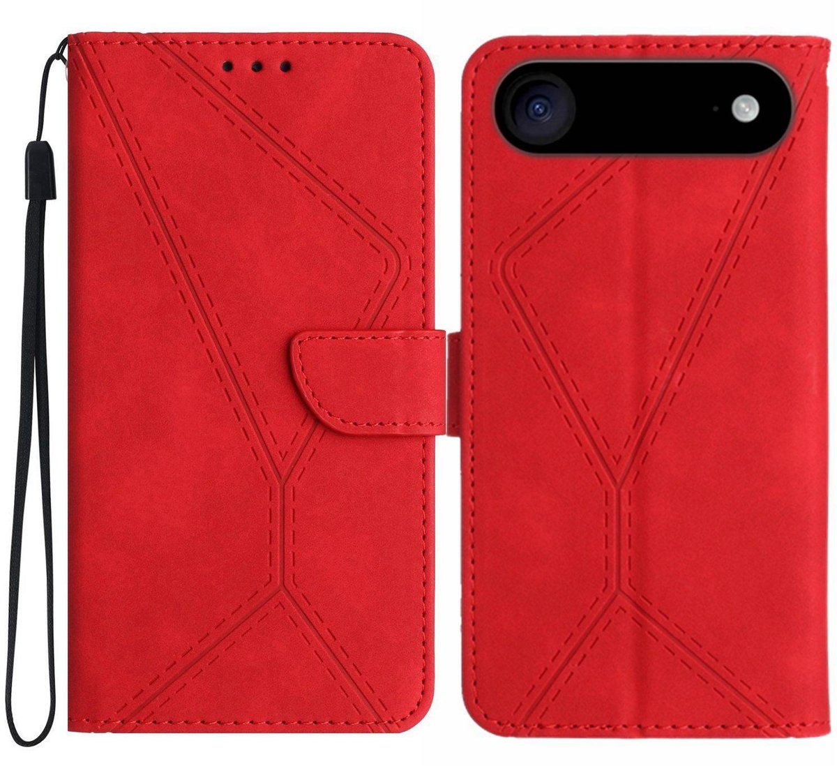 Mobigear Telefoonhoesje geschikt voor Apple iPhone Air Hoesje | Mobigear Stitch Bookcase Portemonnee | Pasjeshouder voor 3 Pasjes | Telefoonhoesje voor Pinpas / OV Kaart / Rijbewijs - Rood