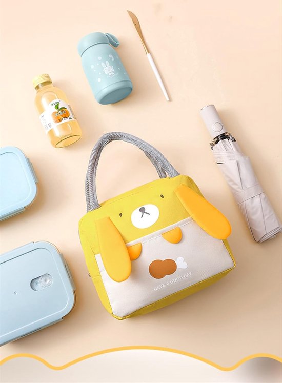 Lunchtas, leuke geïsoleerde herbruikbare lunchtassen, waterdichte opvouwbare lunchtas voor vrouwen, mannen, kinderen en studenten, reizen, picknick, school (gele beer) van Merkloos — afbeelding 5