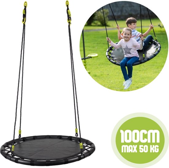 Nestschommel Buitenspeelgoed Ø 100 CM - Slinger schommel- Nest Schommel - Ronde schommel - Swing - 50 KG Belasting - Zwart