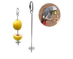 2 stuks - Vogelvoerhouder - kleine dieren Fruit Groentehouder - RVS Groentespies - Voedselzoeker - Hangend Voedsel Voer Behandeltool - voor Papegaaien Kaketoe Valkparkiet - 20cm en 12 cm - zilver
