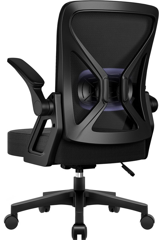 Hiaonyx Bureaustoel-Ergonomische bureaustoel-bureaustoelen voor volwassenen-Opklapbare armleuningen-Lendensteun-Verdikt en verbreed zitkussen-Zwart