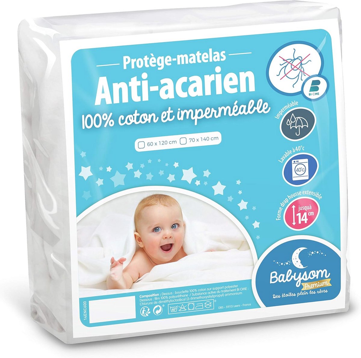 Baby hoeslaken 70x140 cm - Anti-allergisch en 100% katoen - Waterdicht en ademend