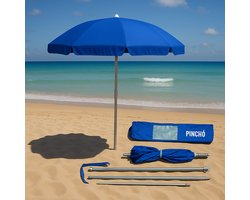 Pincho - 4 Delige Blauwe Parasol 180 cm - Met Draagzak - Knik & Kantelbaar - 98 % UV Bescherming - Compact +/- 75 cm - Ideaal met de Fiets - Motor - Camper - Caravan