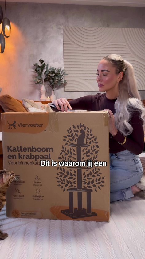 Viervoeter Kattenboom - Krabpaal voor Katten - 160 cm - Verwisselbare bladeren - Extra Stabiel