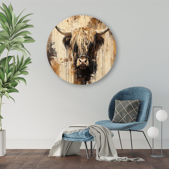 Highlander écossais - Tableau rond vache - Panneau mural rond animal - Expressionnisme - Décoration murale Forex - Posters et tableaux - Cercle mural Forex 50x50 cm