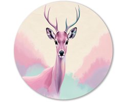 Hert in dromerige pastelkleuren - Hert muurcirkels - Rond kunstwerk dier - Digital Art - Forex wanddecoratie - Wooninrichting met schilderijen - muurcirkel forex 100x100 cm