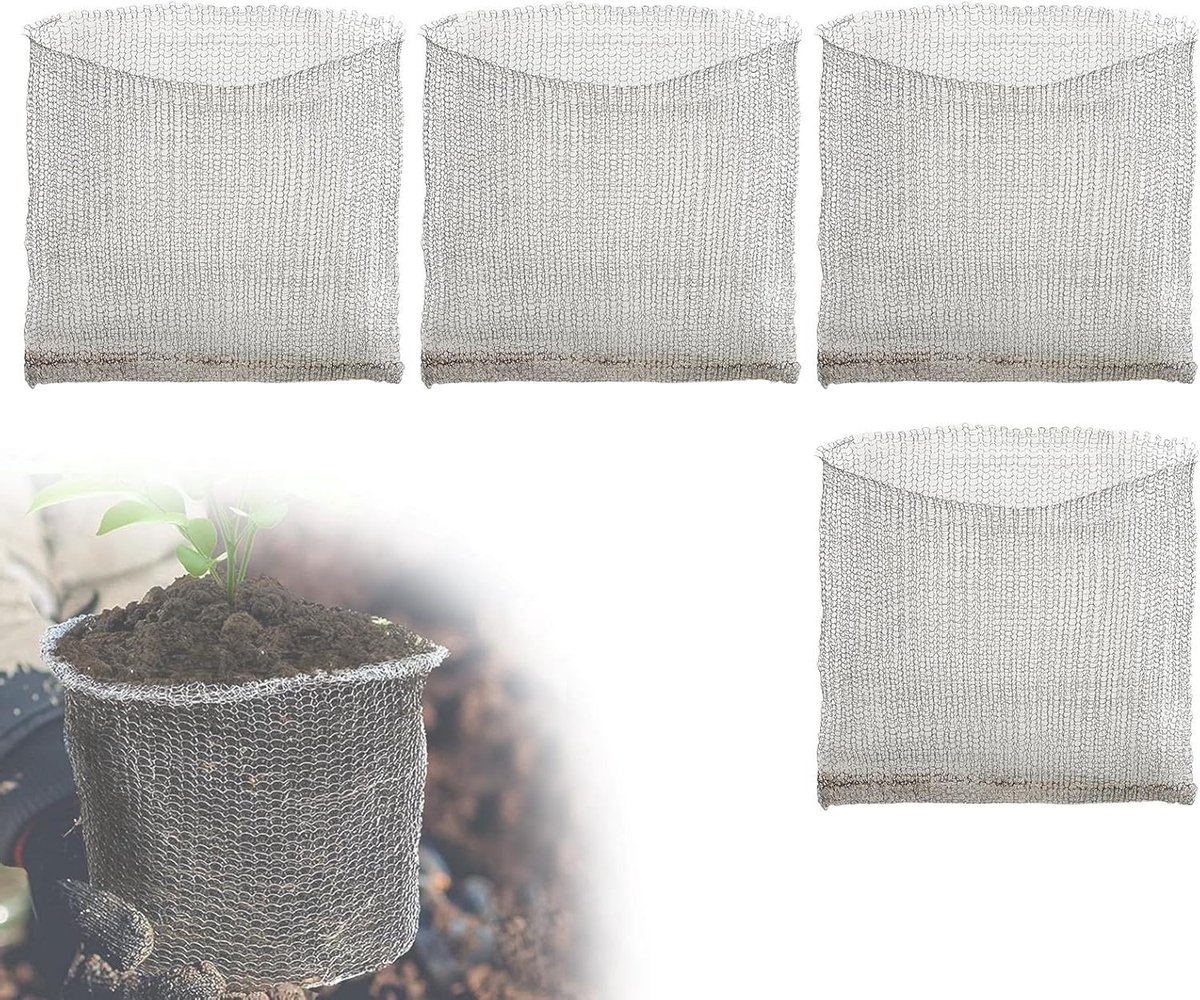 Set van 4 Wortelbeschermingsmanden - Roestvrijstalen Manden voor Bescherming van Planten tegen Muizen en Ratten in de Tuin - Metalen Gaaszakken voor Wortelbescherming