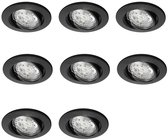 8 pièces Lybardo Spot encastré LED - Luminaire encastré Lucca - Inclinable - Rond - Zwart Sable
