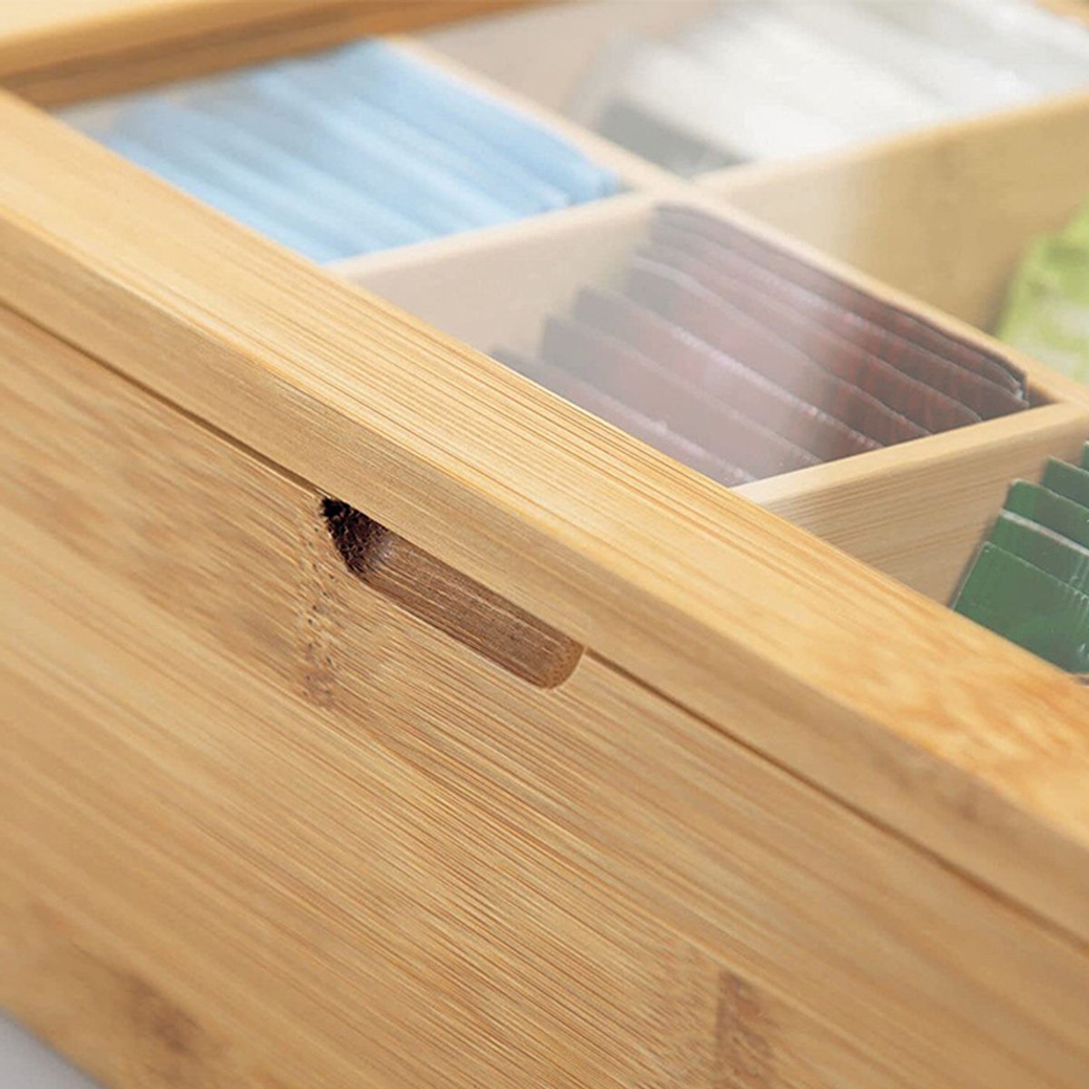 LifeLux Luxe Bamboe Theebox 12 vakken – Stijlvolle Thee Opbergdoos met Doorzichtige Bovenkant | Organizer voor Theezakjes & Accessoires — cadeau in Wonen & Interieur - foto 6