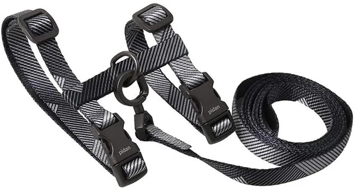 Pidan – Kattentuigje met Riem – Set – Kat Uitlaten – Zwart/Grijs – One Size