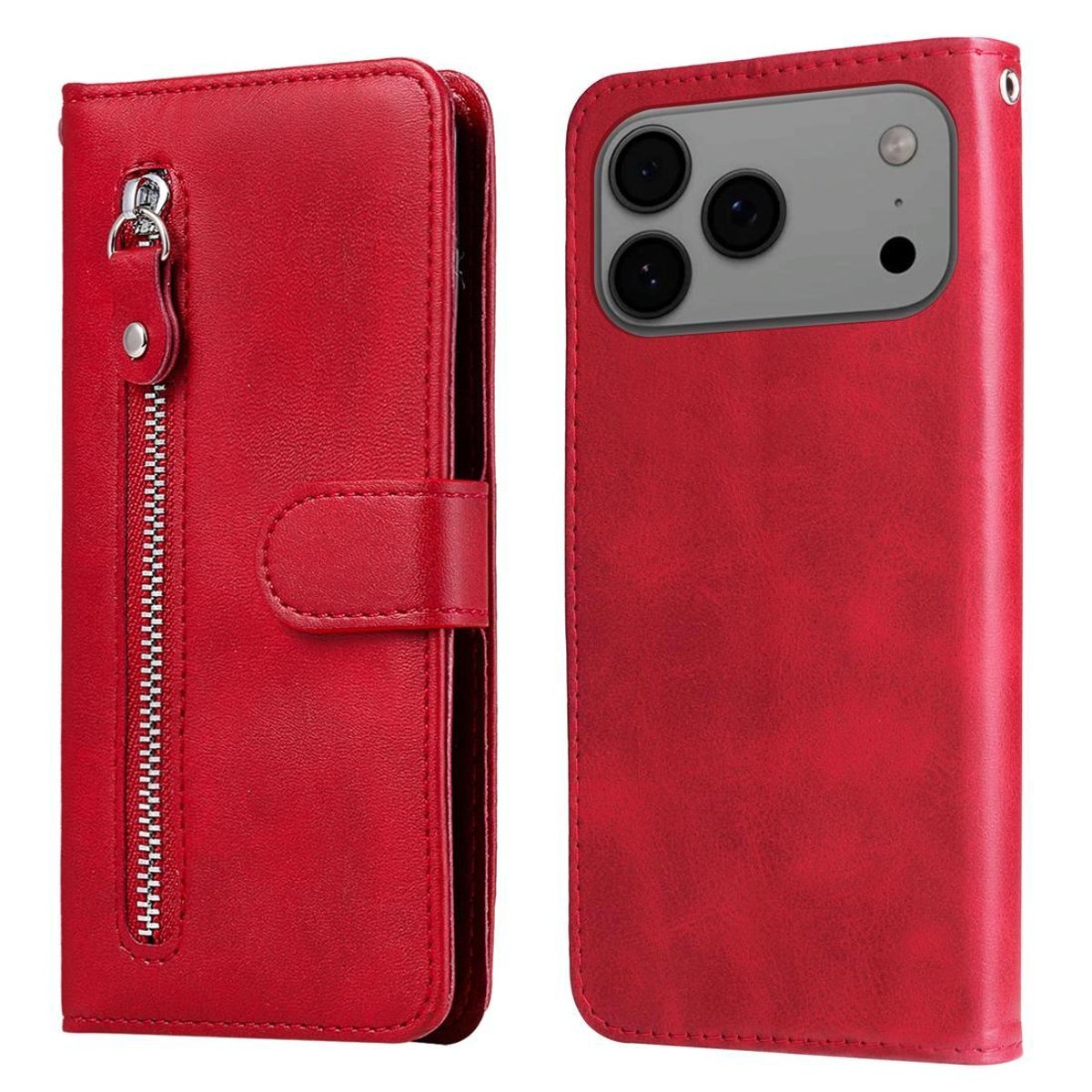 Mobigear Telefoonhoesje geschikt voor Apple iPhone 17 Pro Max Hoesje | Mobigear Zipper Bookcase Portemonnee | Pasjeshouder voor 3 Pasjes | Telefoonhoesje voor Pinpas / OV Kaart / Rijbewijs - Rood