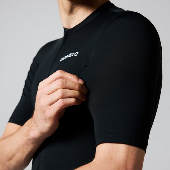 Maillot de cyclisme intermédiaire Acelera | Maillot de cyclisme à manches courtes pour homme | Maillot de cyclisme | Vêtements de cyclisme | Noir | Taille L