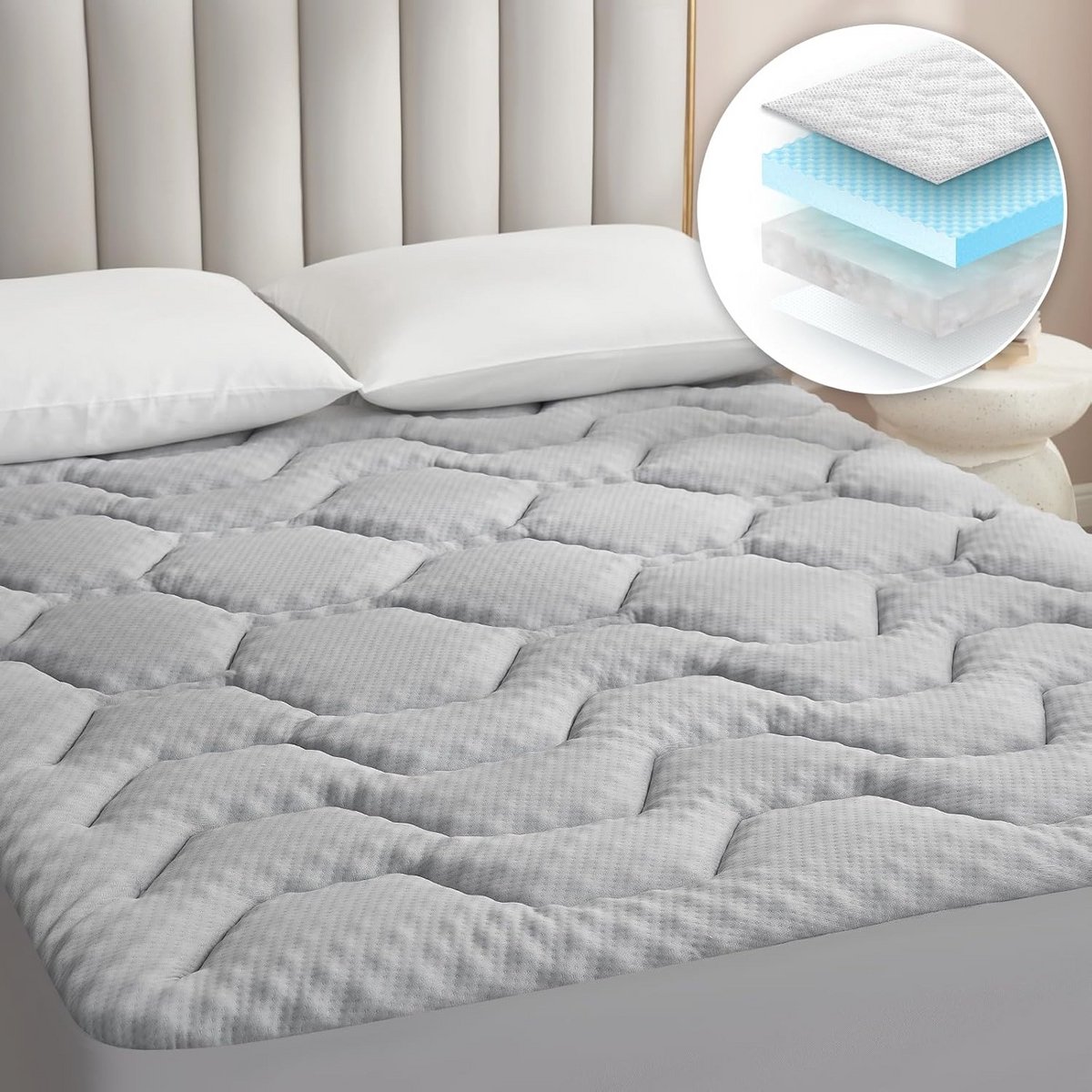Traagschuim matrastopper voor tweepersoonsbed 122 x 190 cm - Ademend met gel en bamboestof