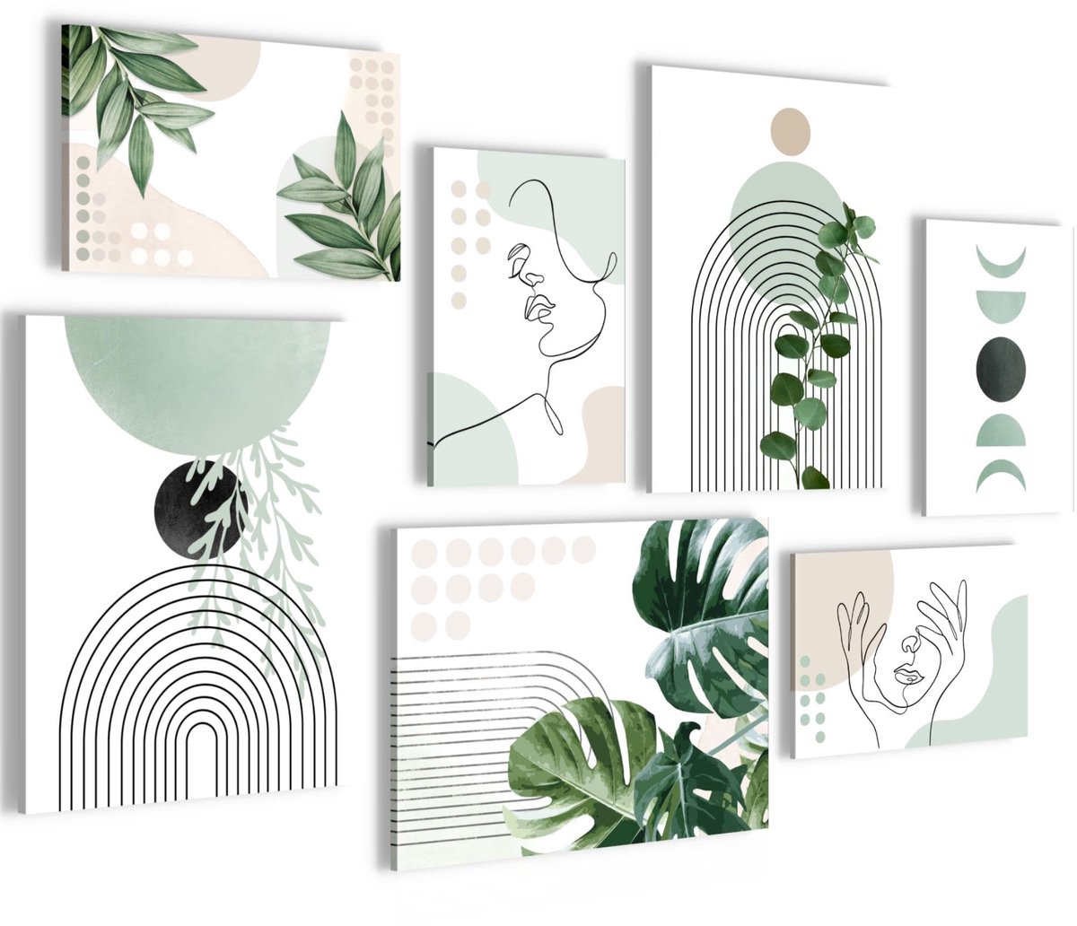 Ibenzoa Abstracte Kunst Muurschilderingen Set van 7 voor Woonkamer en Slaapkamer Decoratie groen