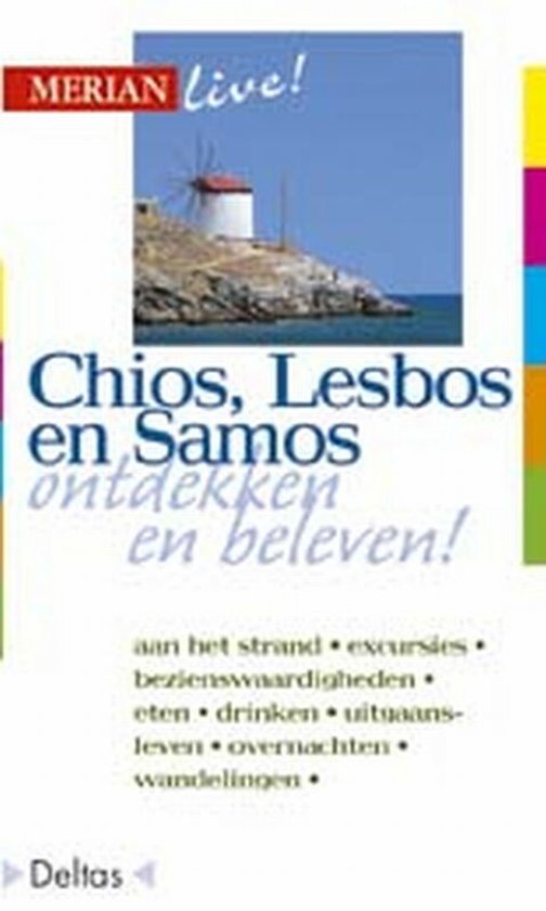 Boekomslag 'Merian Live! Chios, Lesbos en Samos ontdekken en beleven!' met een molen op een rots.