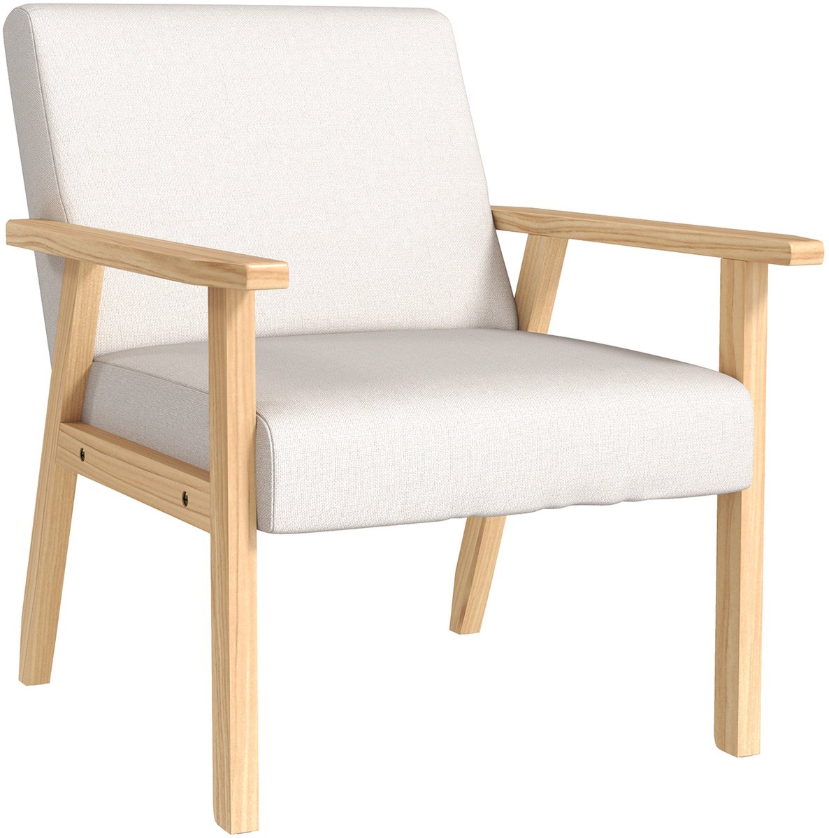 Merax Loungestoel met Armleuningen – Comfortabele Fauteuil in Crème Wit – Relaxstoel met H