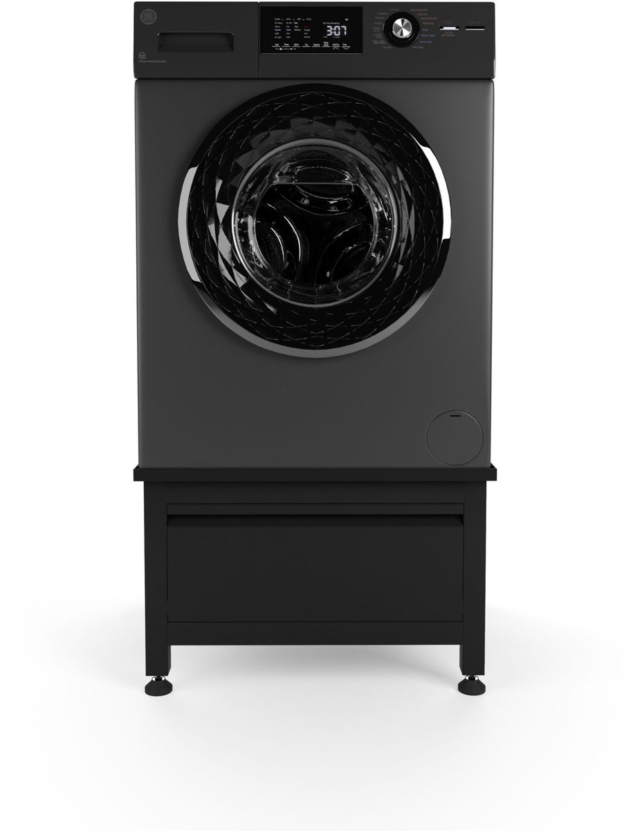Wasophoogte® Wasmachine verhoger met lade - Wasmachine opbouwmeubel - Wasmachine sokkel - 42cm hoog - Zwart - Universeel - 65*60,5 (LxB) - Inclusief wandbeugels thumbnail 2