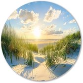 Zonsondergang boven strandduinen - Strand wandcirkel - Ronde wanddecoratie duintoppen - Realistische kunst - Forex muurcirkel - Slaapkamer styling - muurcirkel forex 60x60 cm