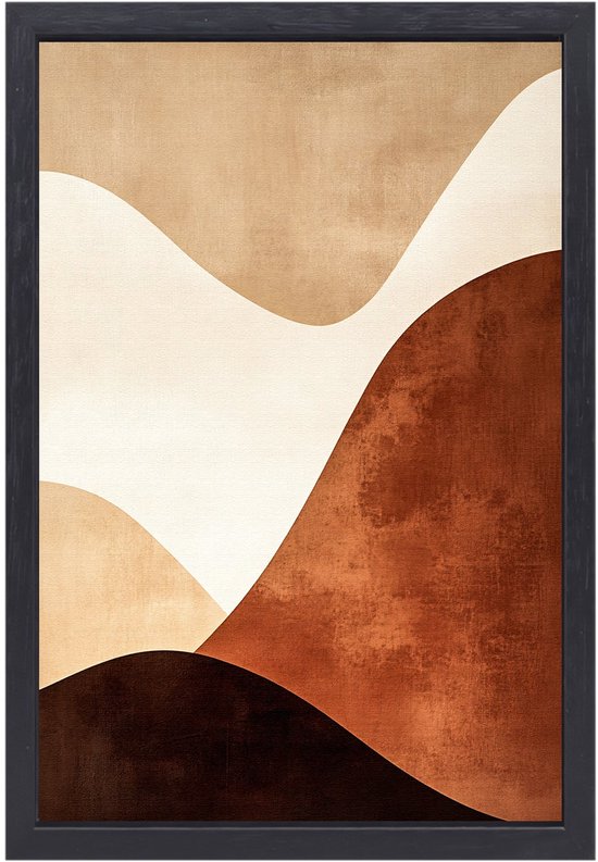 Abstract Japandi kunstwerk met baklijst, 50x70 cm