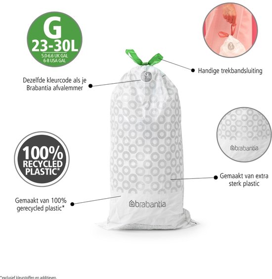 Brabantia PerfectFit Vuilniszakken - 30 l - Code G - 6 rollen x 20 stuks