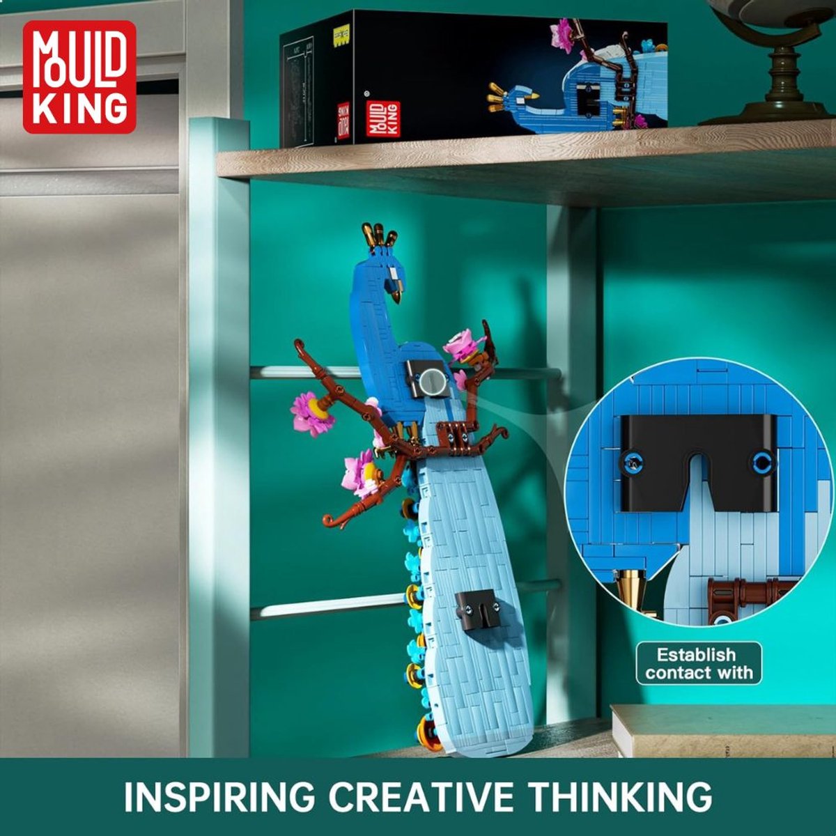 Mould King Pauw met bloemen Wall Art bouwset | Botanical flowers collection | Classic Creator STEM speelgoed bloemenpracht modelbouw | Educatief Icons kunst bloemenboeket bouwpakketten voor volwassenen & kinderen | Geschikt voor Lego | 690 bouwstenen — afbeelding 5