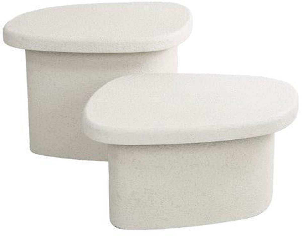 Salontafel Ovaal Organisch (Set van 2) - Marmer Composiet (57 cm x 44 cm x 40 cm) - Salontafel Groot - Salon Tafel Wit Binnen - Ronde Salontafel - Woonkamer Tafel - Salontafels Industrieel - Salontafel Landelijk - Coffee Table
