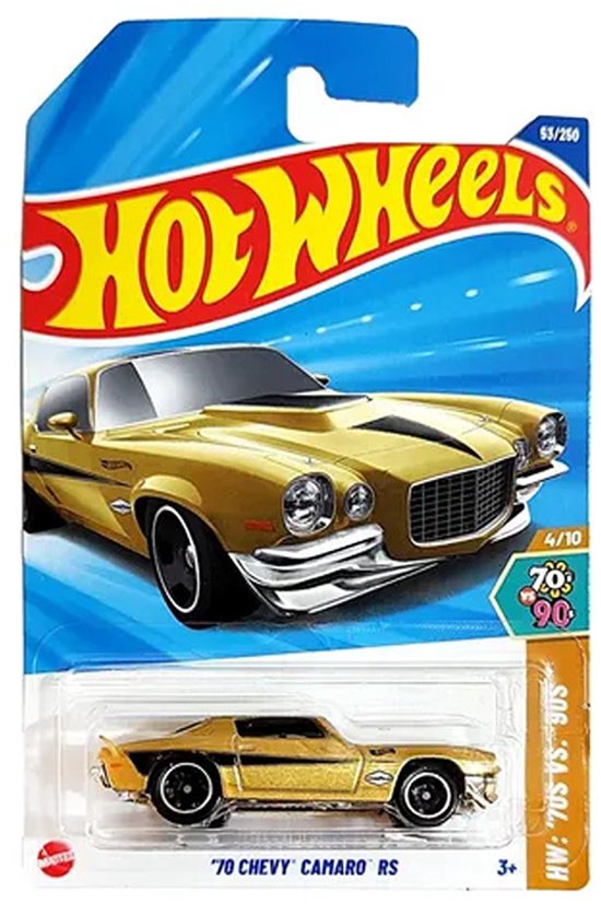 HOT WHEELS '70 CHEVY CAMARO GOLD 53/250 HW '70 VS.'90S 4/10 LONG