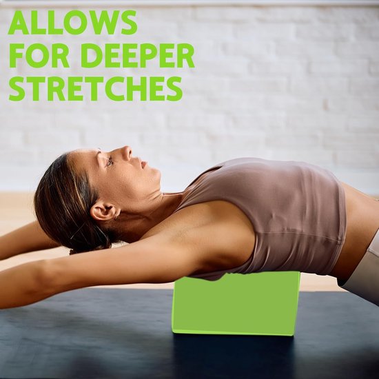 Set van 2 - Yogablok van EVA met hoge dichtheid - Latexvrij en antislip - Met afgeschuinde randen - Geschikt voor yoga/pilates/meditatie - Ondersteuning en stabiliteit - Diepe rekbaarheid - Professioneel sporttrainingsblok - Groen — afbeelding 5